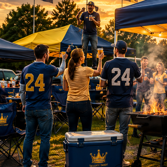 Folding camp chairs set out on the lot