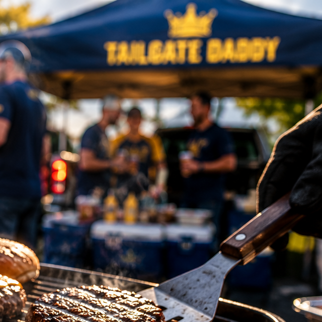 Navy Tailgate Daddy canopy over the lot