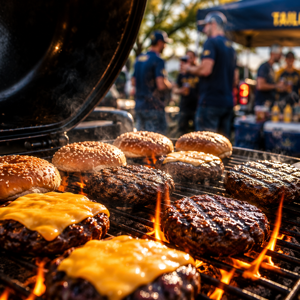 Burgers on the Tailgate Daddy grill